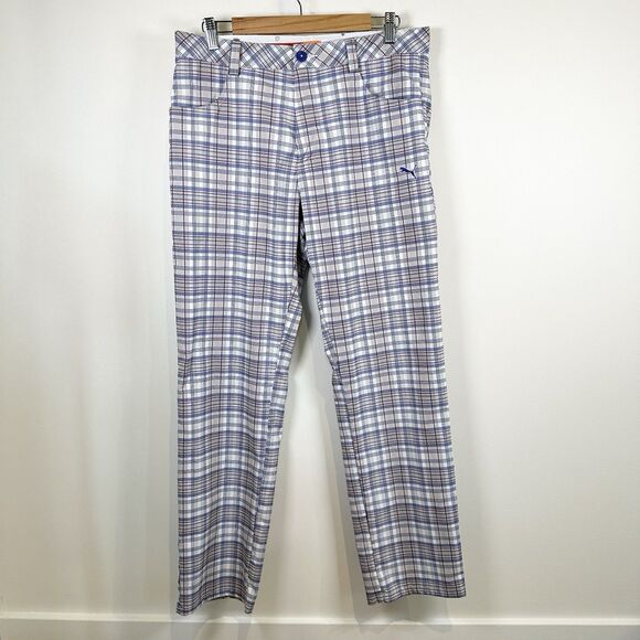 Puma Drycell Plaid Golf Pants Men’s 32x32 White Orange Blue Sport Colorful Bold - Picture 1 of 15